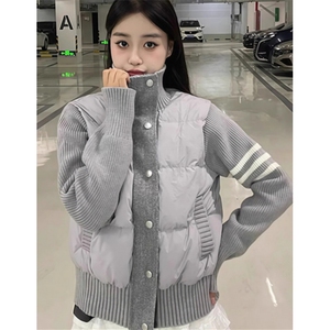 白色休闲羽绒棉服女秋冬短款白色立领保暖针织外套 M619图片