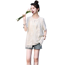 《48H发现货》时尚蕾丝马甲配+T两件套，女装马甲，歌伊格美