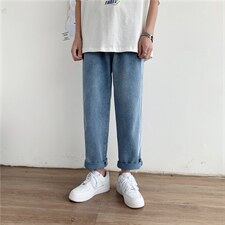 牛仔裤男直筒宽松潮流百搭韩版港风坠感阔腿帅气九分裤NZ301-P35图片