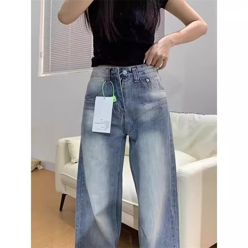 复古阔腿牛仔裤女宽松高腰垂感新款直筒显瘦拖地裤子LT89088-P50,男装牛仔裤,星座1008