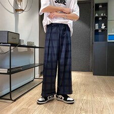 港风薄款宽松阔腿休闲裤格子西裤男港风bf潮流垂感西裤K3311-P34，男装休闲裤，星座512-2