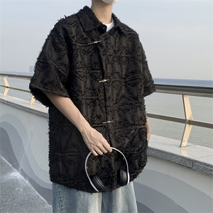 夏装潮牌流苏短袖衬衫男女街头痞帅宽松半袖衬衣潮CS01277-P55图片