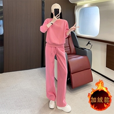 女秋冬显瘦加绒圆领卫衣阔腿裤两件套，女装套装/套裙，江南