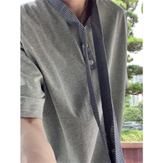 飘带丝巾领设计短袖T恤男夏季韩系chic穿搭半袖体恤T3683-特价P40，男装T恤，电商A007