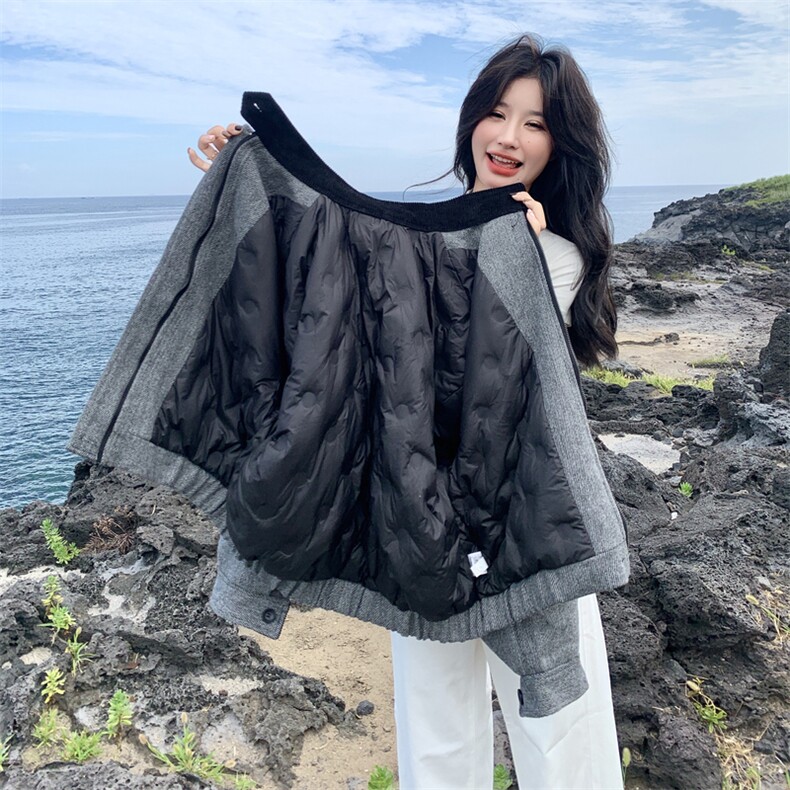 现货：冬装新款复古韩系撞色毛呢羽绒服2C135-8927P285K428,女装羽绒服,2C135