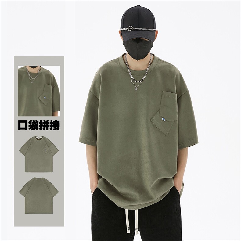 多色240克麂皮绒短袖T恤大码宽松重磅刺绣男T109-1-T23610-P28,男装T恤,星座109-1
