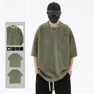 多色 240克麂皮绒短袖T恤大码宽松重磅刺绣男T 109-1-T23610-P28图片