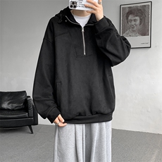 麂皮绒卫衣连帽M~8XL大码宽松美式重磅半拉链帽衫外套WY9102/P68，女装短外套，电商B238