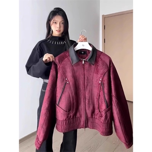 撞色翻领夹克女高级感设计宽松拉链外套 JK3391 特P78图片