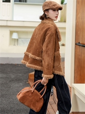 （现货）2025冬季新款显瘦百搭简约时尚气质皮毛一体仿羊羔毛外套，女装毛呢外套，难舍钰依
