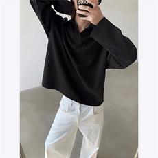 美式老钱风V领POLO衫男麦穗纹cleanfit长袖卫衣外套2025春季P45，男装卫衣，电商C306-1
