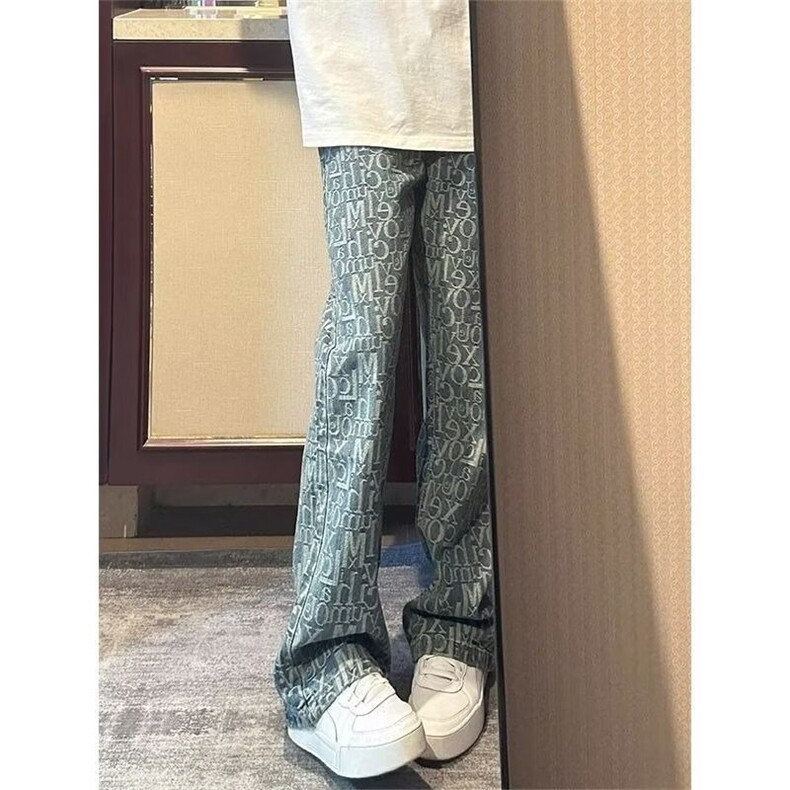 HQ012-P41美式复古满印牛仔裤男款秋冬新款设计感潮牌ing修身,男装牛仔裤,电商B323A