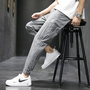 休闲九分裤男潮流百搭宽松运动裤冰丝夏季超薄款束脚裤子Z618图片