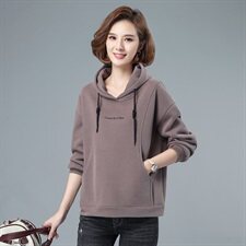 加绒加厚卫衣女2021新款秋冬韩版宽松大码套头中年40岁妈妈连帽，女装卫衣/绒衫，伊满意