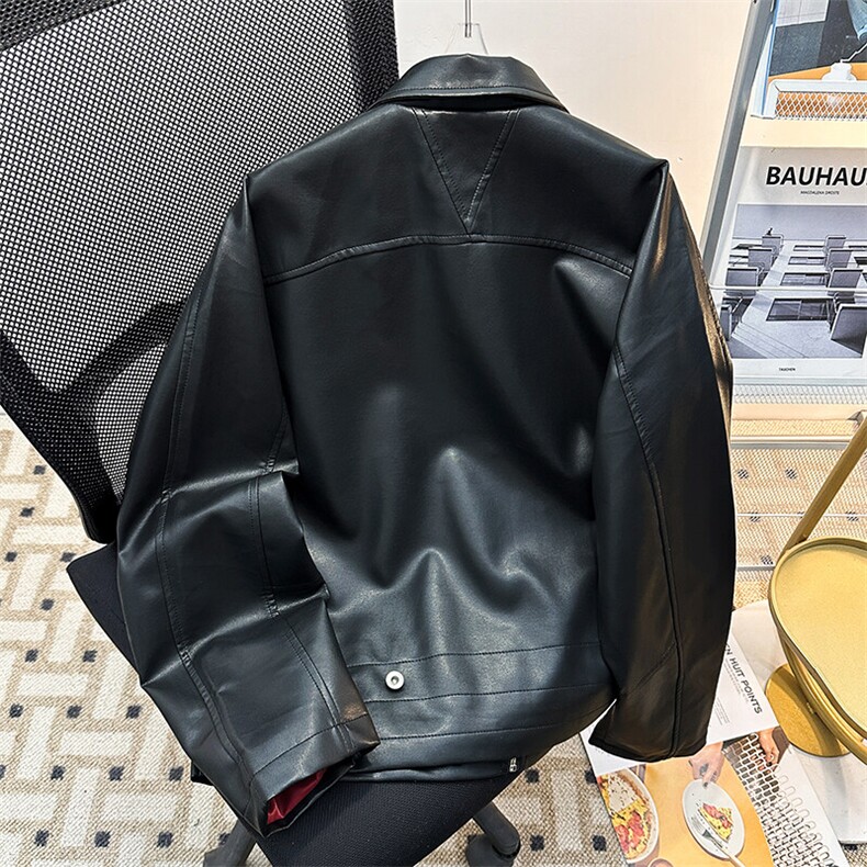 美式复古翻领皮衣外套男设计感拉链pu皮机车服夹克潮JK08568-P73图片