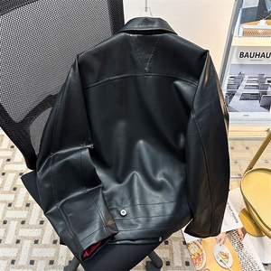 美式复古翻领皮衣外套男设计感拉链pu皮机车服夹克潮JK08568-P73图片