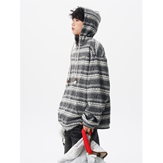8XL-M潮情侣美式磨毛编织条纹针织衫卫衣宽松拉链外套WY30P88，男装针织衫/毛衣，电商D206-1