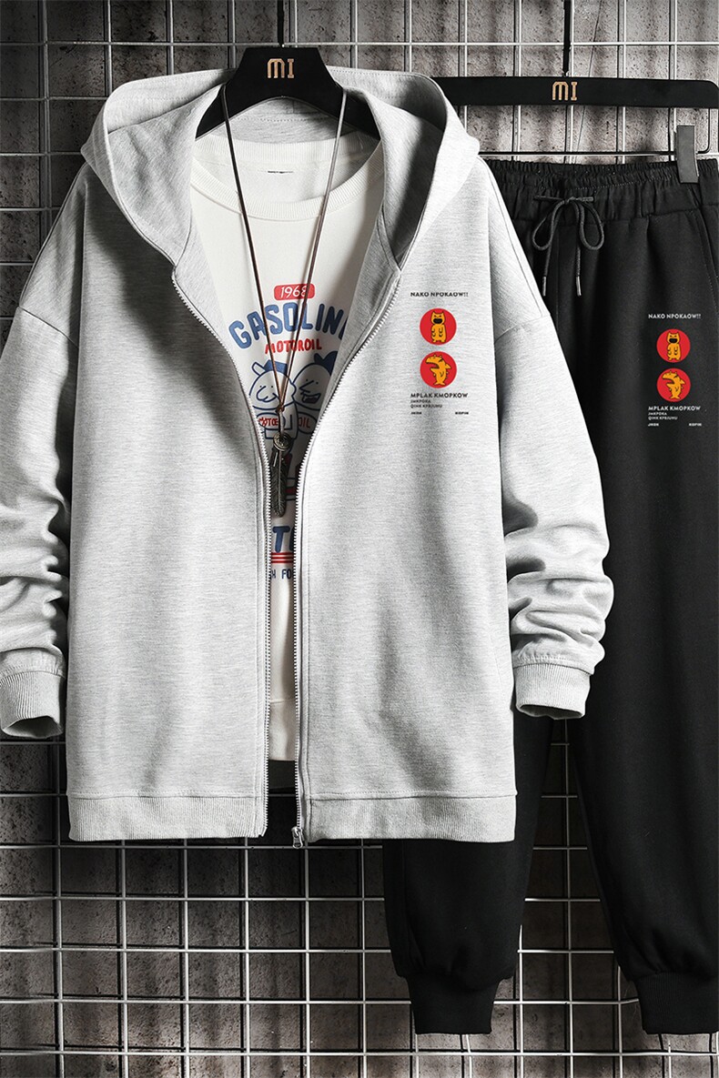 TK6093-P85开衫连帽卫衣套装男运动套装两件套网格挂拍,男装休闲套装,电商A040A