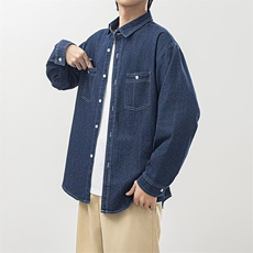牛仔衬衫男日系宽松工装口袋薄衬衣外套原宿潮流流行，男装衬衫，星座410-7