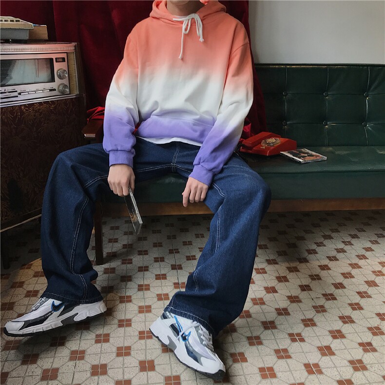 港风情侣渐变扎染 全棉高品质套头卫衣703-W178超美的颜色图片