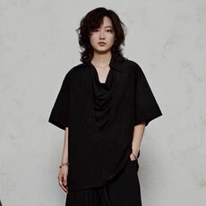 街拍辣妹露脐高腰短袖T恤女设计感不规则下摆褶皱体恤短宽松上衣，男装T恤，星座506A