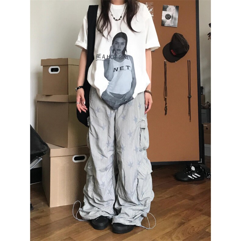 【有货】竖条纹星星工装裤男美式hiphop裤子高街宽松B356LL-特P55,男装工装外套,星座1007（原301D）