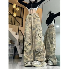 高街复古迷彩色牛仔裤工装裤子女新款宽松直筒休闲裤N0781-P53，男装牛仔裤，星座308B-2