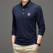 长袖t恤中年男装春秋季2023新款时尚休闲宽松翻领纯色上衣薄款，男装T恤，电商B212（原钱塘6029）