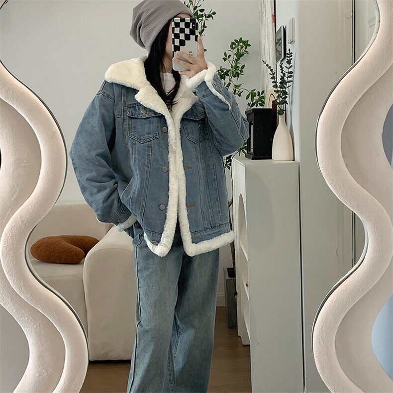 加绒加厚毛绒绒牛仔外套女冬季宽松bf风小个子百搭保暖NZ004-105,男装工装外套,星座911-3