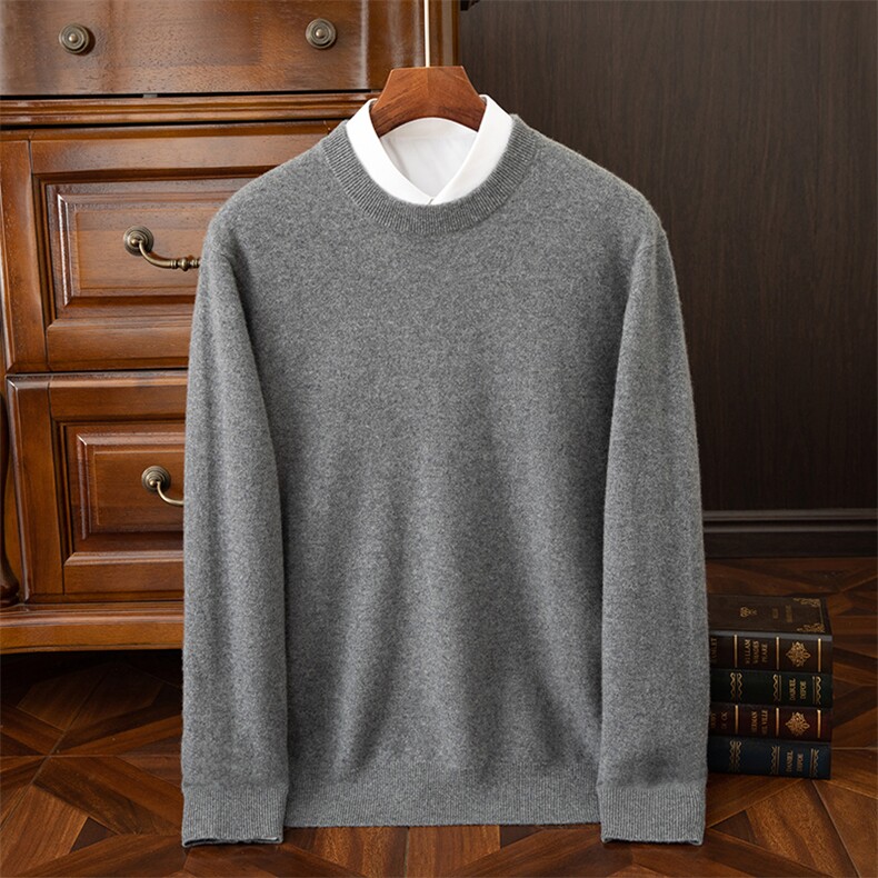 男士纯色圆领羊绒衫羊绒保暖舒适百搭时尚，男装羊绒套衫，启东羊绒