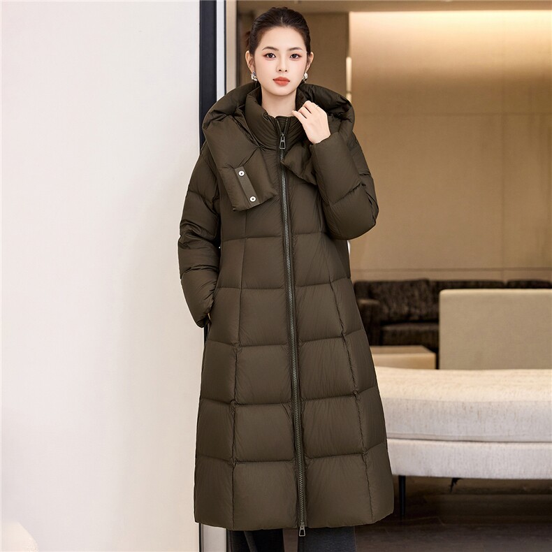韩版加长款过膝羽绒服2025冬季连帽立领防风A字宽松棉袄,女装羽绒服,阿舍尔精品