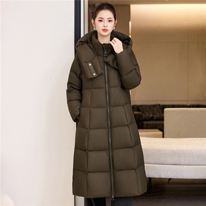 韩版加长款过膝羽绒服2025冬季连帽立领防风A字宽松棉袄图片
