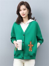 2022年春季长袖V领直筒开衫简约单件单排扣插肩袖弹力布，女装卫衣/绒衫，依倍林