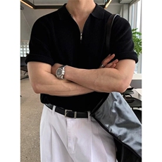 半拉链针织短袖T恤男士夏季韩系小众POLO衫商务休闲百搭上衣，男装T恤，星座1210-1
