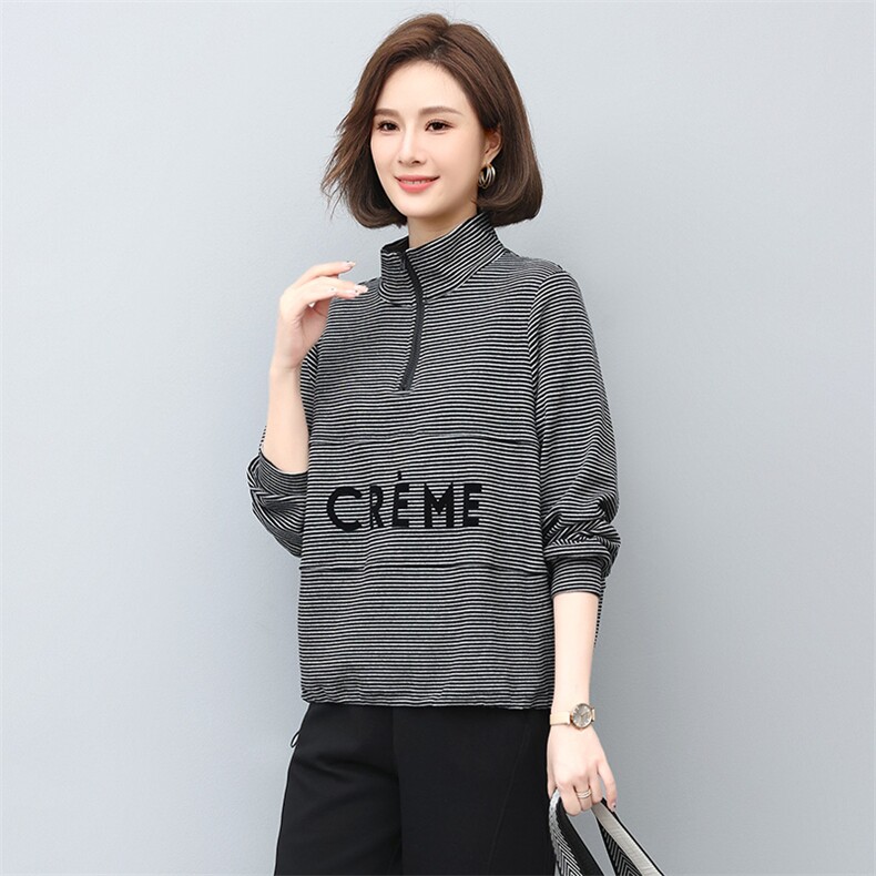 2022秋款条纹时尚休闲卫衣显瘦百搭长袖上衣，女装卫衣/绒衫，鑫鑫格