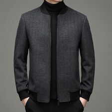休闲简约中年棒球领厚款夹克气质百搭棉羊毛外套上衣HM8268-P235图片