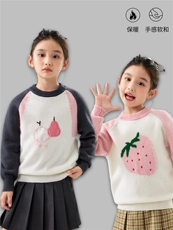 优质精选100%羊毛衫秋冬新款卡通毛衣女童加厚圆领长袖宝宝针织衫，童装儿童羊毛衫，初丹羊绒童装