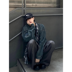 【有货】JK8624CC-特P80 假两件牛仔外套男格子衬衫拼接夹克图片
