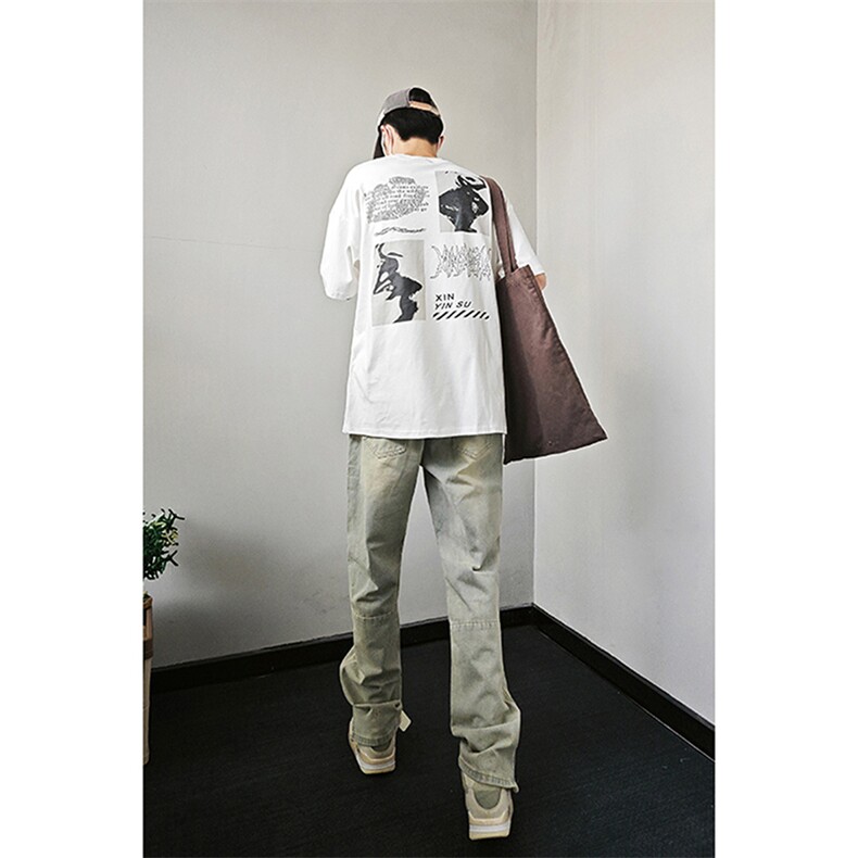 B221美式ins高街暗黑小众拉链喷墨破洞牛仔裤LK23085-P65控88,男装牛仔裤,电商B221
