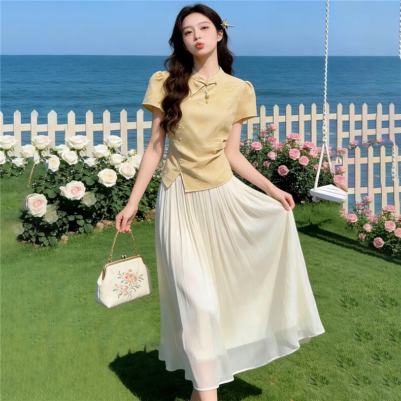 2026年夏季新中式女高级感两件套裙,女装套装/套裙,贝蕾酷儿