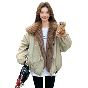 新款！保暖休闲大毛领派克服牛角扣工装外套2C133-6006-P255-K378图片