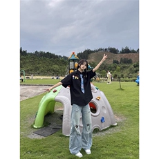 CS363#学院风花朵领带短袖衬衫黑色白色原版高质量，男装T恤，四季星座505