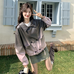 机车服皮夹克渐变色解构皮衣外套女秋图片