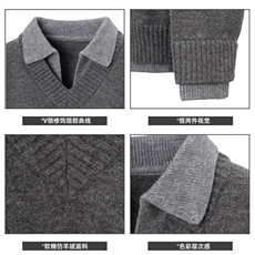 重磅北极绒假两件衬衫领毛衣美式高街复古休闲慵懒纯色翻领针织衫，男装针织衫/毛衣，电商A486