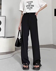 灰色西装阔腿裤女2025春季新款高级感高腰显瘦垂感休闲直筒拖地裤，女装休闲裤，泰合衣坊