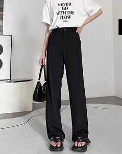 灰色西装阔腿裤女2025春季新款高级感高腰显瘦垂感休闲直筒拖地裤图片