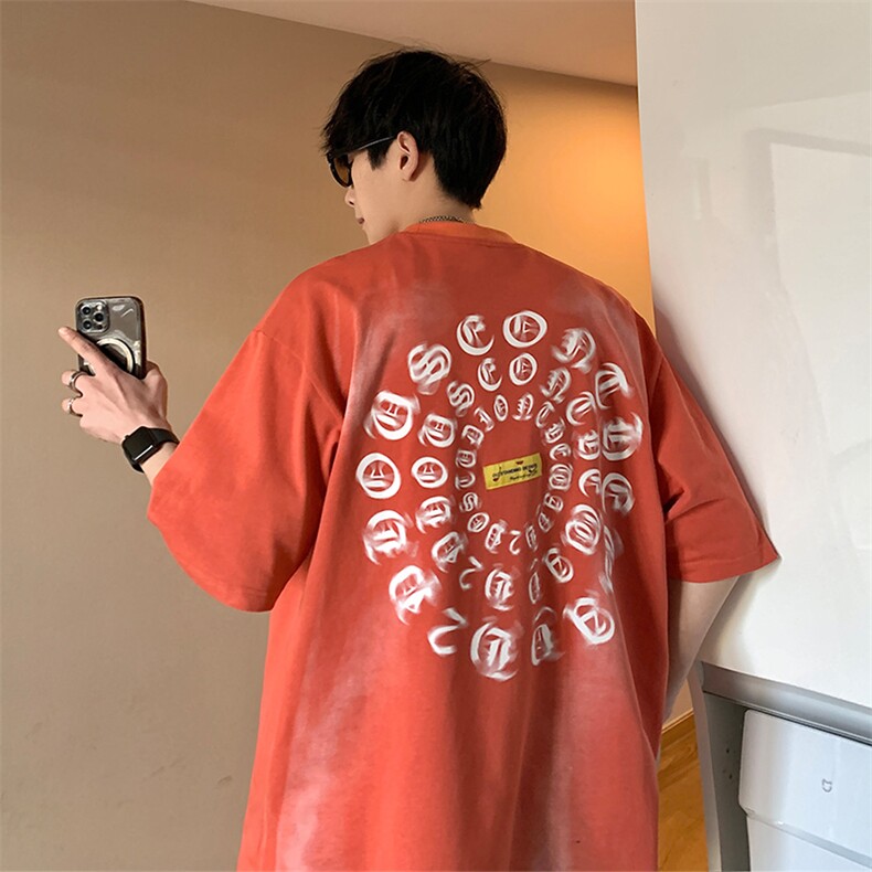 复古高街扎染字母印花短袖T恤男小众设计感街头上衣T02216-P40,男装T恤,星座308B-1