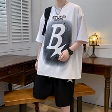新款夏季短袖t恤套装冰丝透气港风宽松青少年潮男装DF326P65控89，男装休闲套装，电商A086