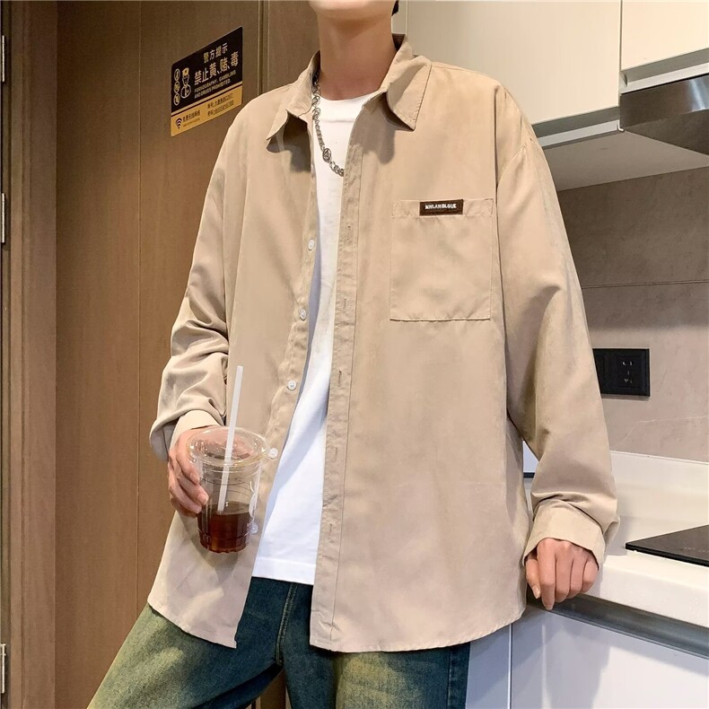 长袖衬衫男韩版潮流高级感上衣服港风休闲学生痞帅衬衣秋冬季外套图片
