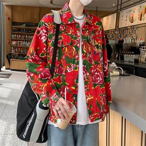 F270-P65 2024夏季新款潮流ins复古衬衫男潮长袖花衬衣 现货图片
